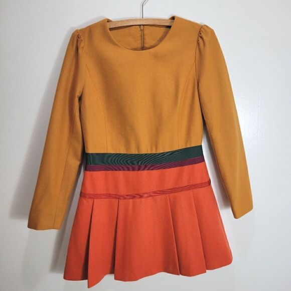 Retro Wool Long Sleeve Pleated Dress. - Picture 1 of 16